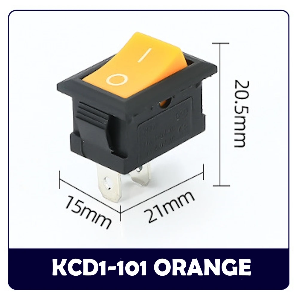 KCD1-101 ON-OFF Rocker Switch 2 Pins SPST Copper Contact 15*21mm 6A 250VAC /10A 125VAC