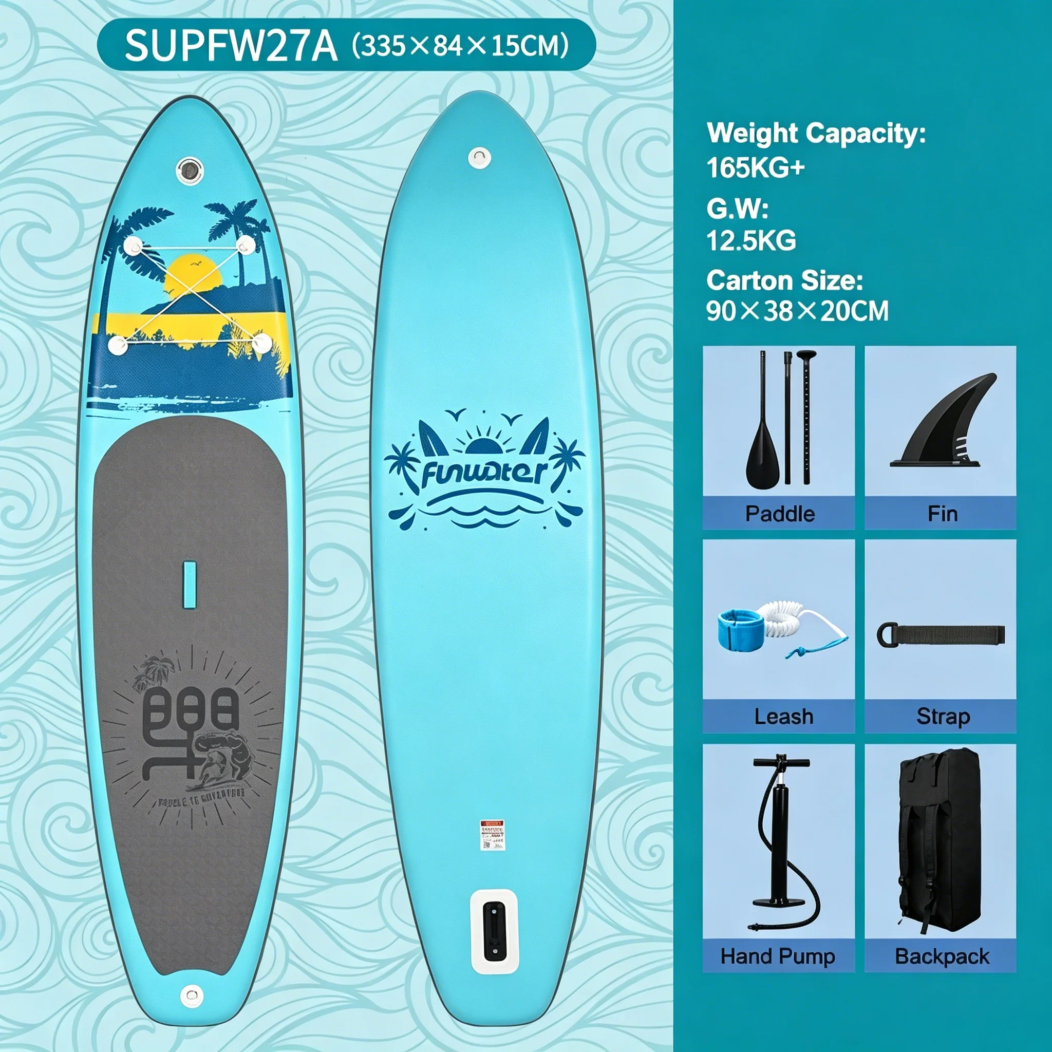 Feath-R-Lite Stand Up Paddle Boards 330 * 84 * 15CM Draagbare opblaasbare, antislip paddleboard surfplank 7-delige set accessoires voor watersporten