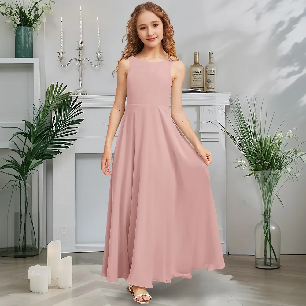 

Designer A-Line Junior Bridesmaid Dress Twilight Celadon Flower Girl Dress Scoop Floor-Length Chiffon Garden Gala Wedding Party