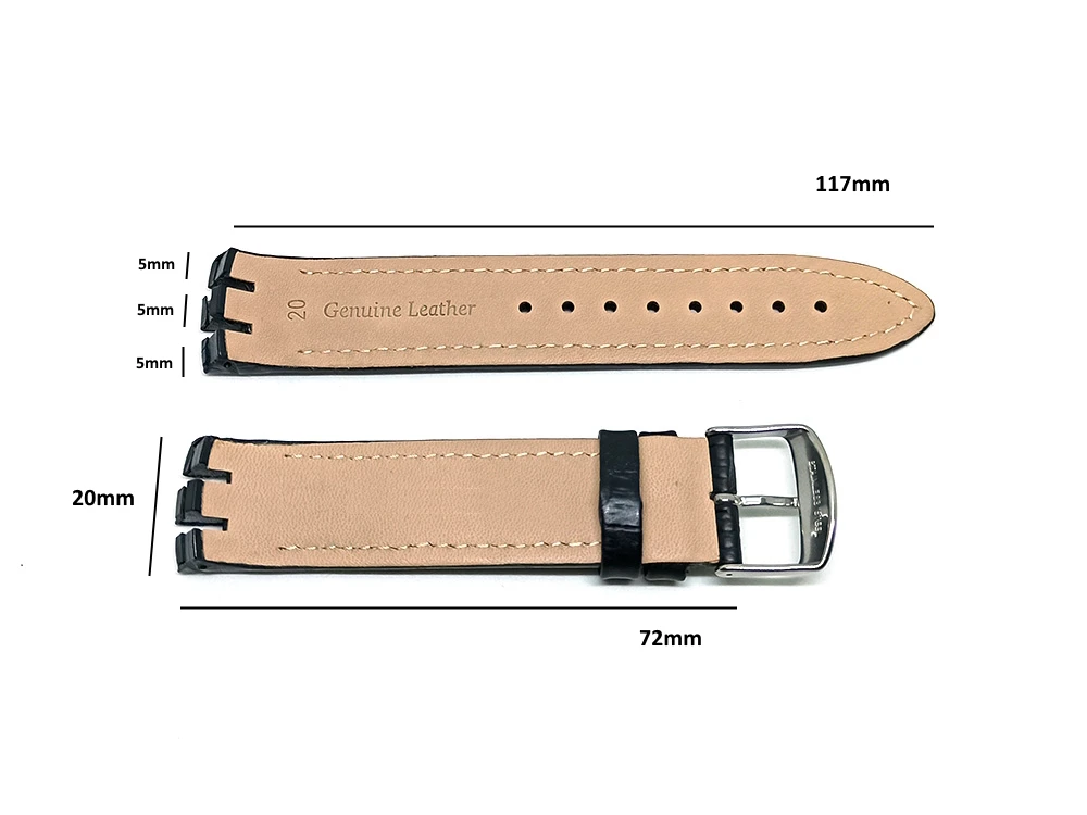 Swatch Irony New Big YTS400 , YTS401 , YTS402 , YTS403 , YTS409 , YTS713 , YTB400 20mm Black Genuine Leather Watch Band Strap