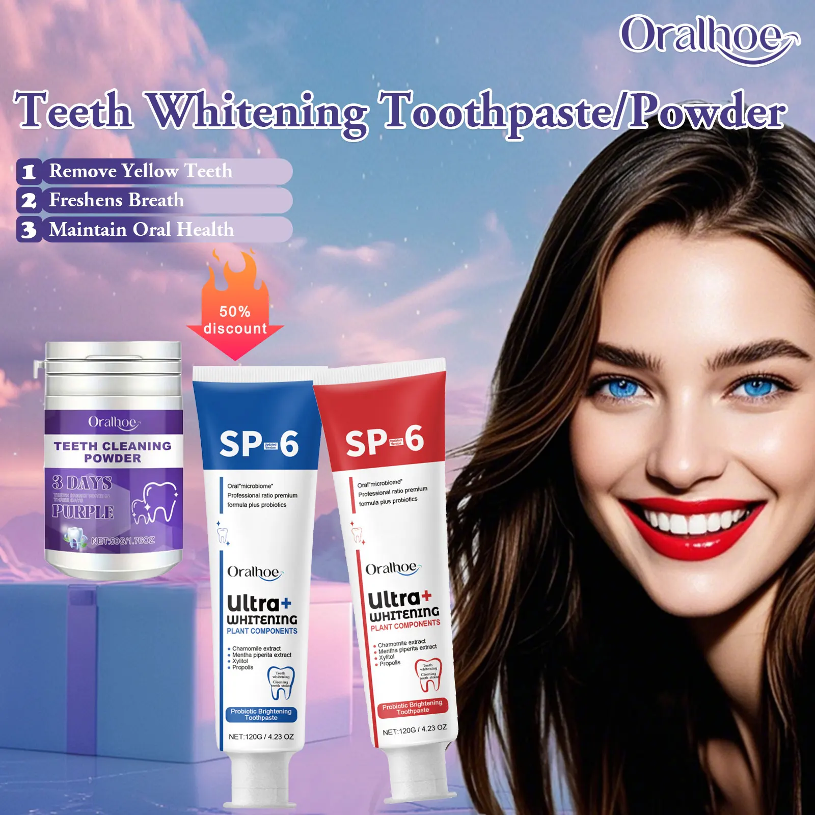 Oralhoe 120g Sp6 Probiotic Whitening Teeth Toothpaste Teeth Powder Oral Hygiene Clean Stain Fresh Odor Brighten Teeth Toothpaste