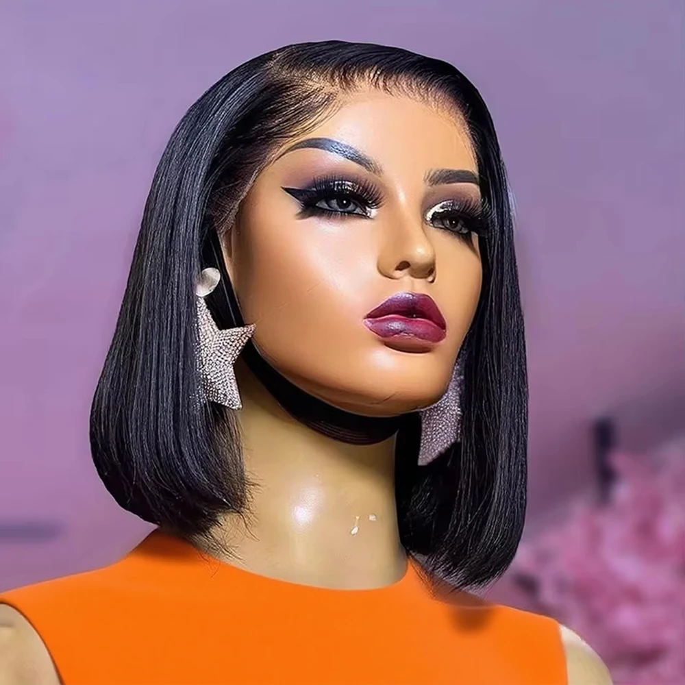 CEXXY Hair, perruque courte lisse et soyeuse de 8 à 10 pouces, sans colle, perruque indienne originale sans colle, perruques en cheveux naturels sans colle, perruques en cheveux naturels à 100 %, en promotion, perruque pour femmes, coiffure courte en cheveux naturels, perruque lisse pour femmes, perruque avec tulle frontal HD 13x4, 13x6, perruque en cheveux naturels de couleur naturelle.