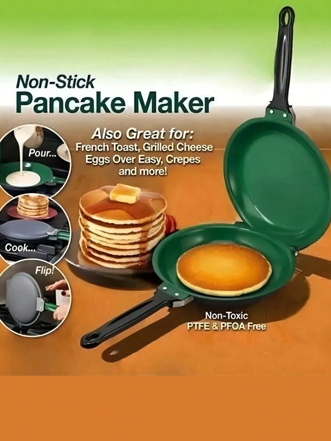 مقلاة غير لاصقة على الوجهين للكعك الساخن والكريب والبيض المقلي والخبز المحمص الفرنسي. متعددة الوظائف #4