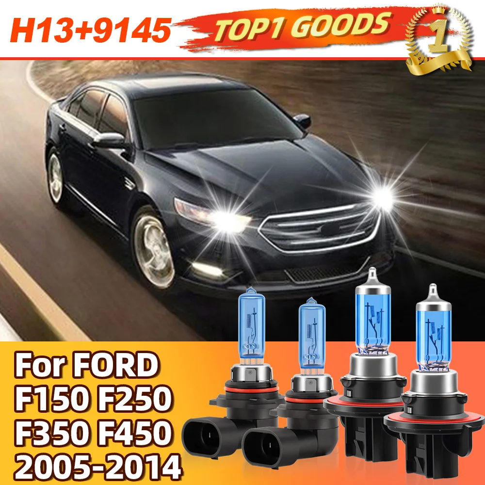 

4 шт. галогенные лампы Canbus Error для FORD F150 F250 F350 F450 2005-2014 H13 9145 Hlgh ближний свет 100 Вт IP68 22000LM 6000K белый