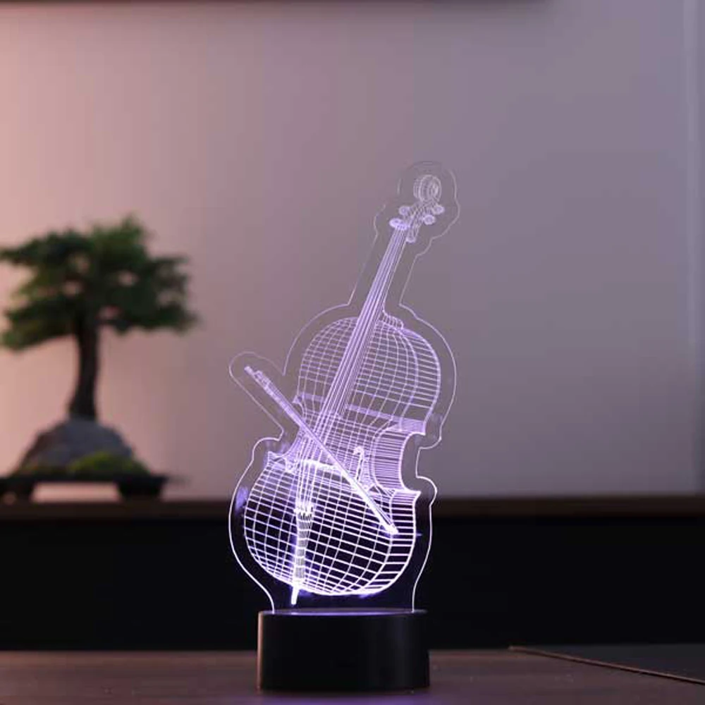 Decorative Gift LED Table Lamp with 3D Cello Figure and Multi-Color Lighting