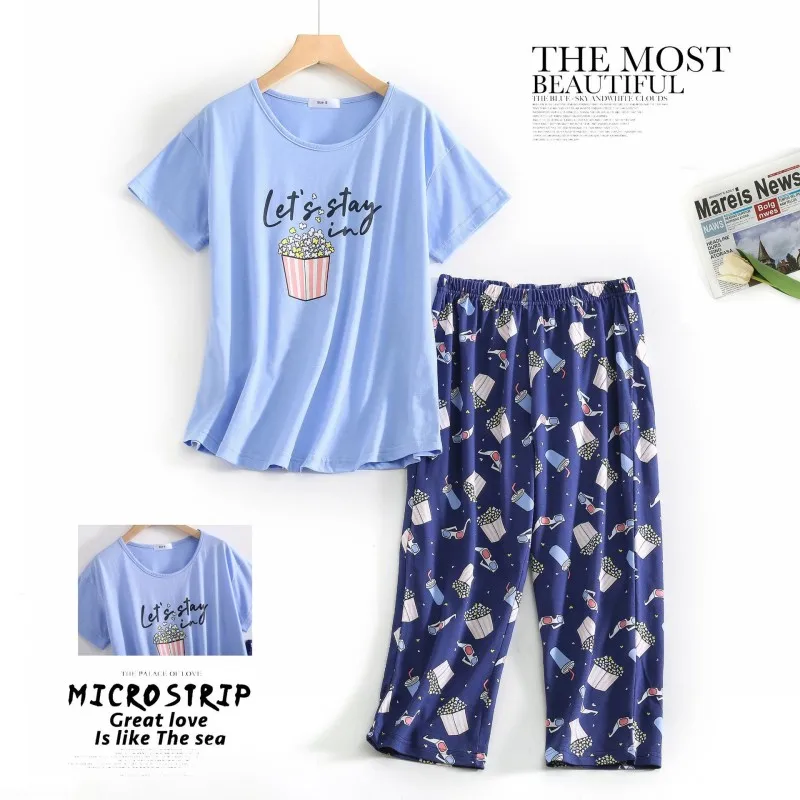 여성용 나비 및 하트 프린트 잠옷 세트, 부드러운 반팔 크루넥 상의 및 신축성 허리 바지, 잠옷 라운지웨어 잠옷 