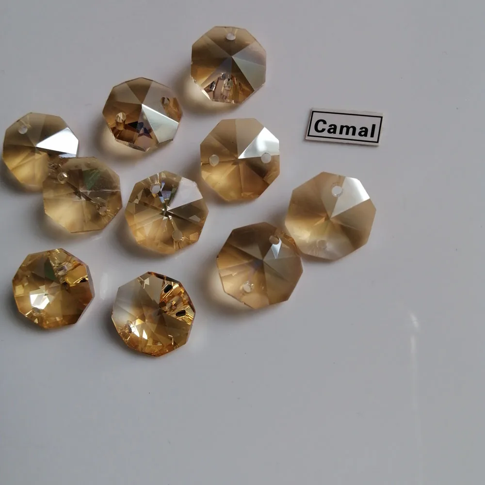 Camal – perles octogonales en cristal, couleur Champagne, 14mm, 1 trou/2 trous, pour éclairage de lustre, partie rideaux, décoration de maison, mariage, 20 pièces