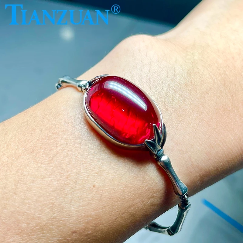 

Simulation Ruby 18x25mm 45ct 925 Silver Color Fashion Bangle Jewelry with Inclusions Corundum Jewelry for Women Bracelets Gifts