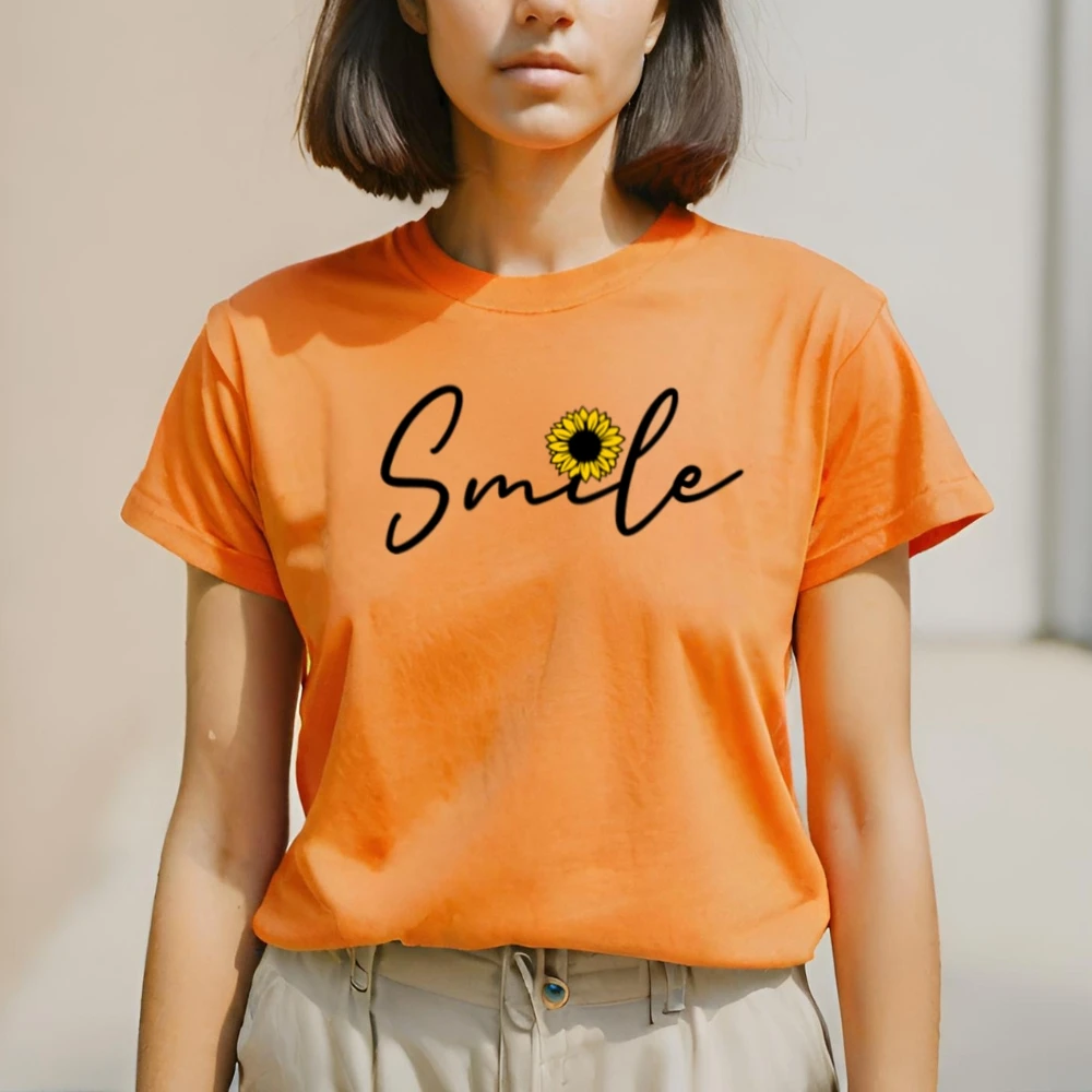 Women's Printed T-shirt GuGi Smile Sunflower Cotton Up Size Plus Size CF01-009