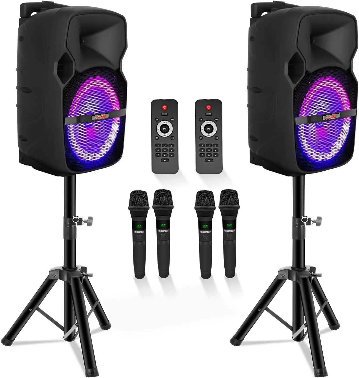 

5 Core 10 inch PA Portable Bluetooth Party Speaker Karaoke Boombox + 4 Wireless Mics ACTIVE HOME 10 2-MIC 2PCS