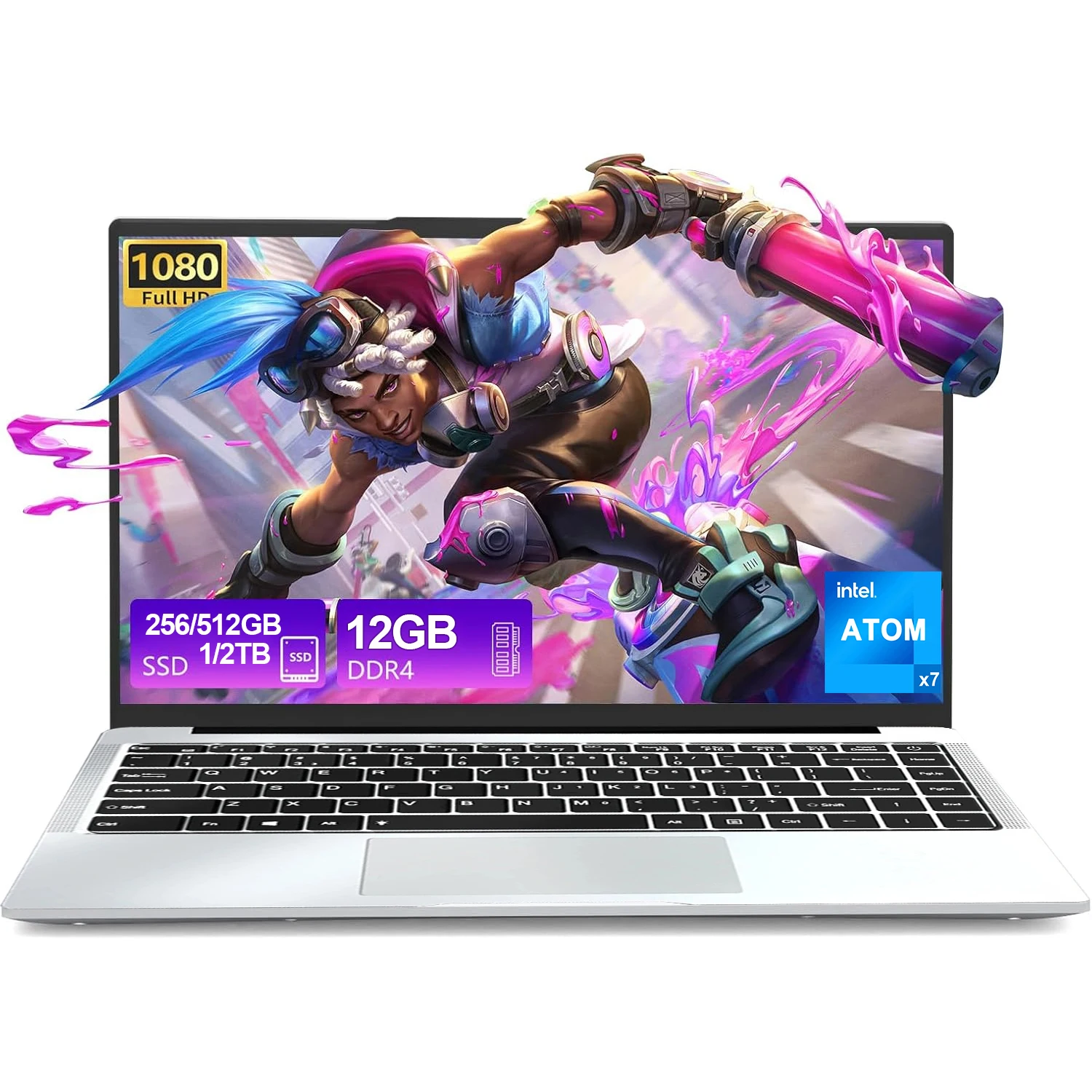 FUCHU 14,1” laptop Intel Atom A3950 Windows 11-laptops 12GB RAM 1TB 2TB SSD Draagbare notebookcomputer Gaming Kantoor Vrije tijd PC 1920*1080 HD 4K