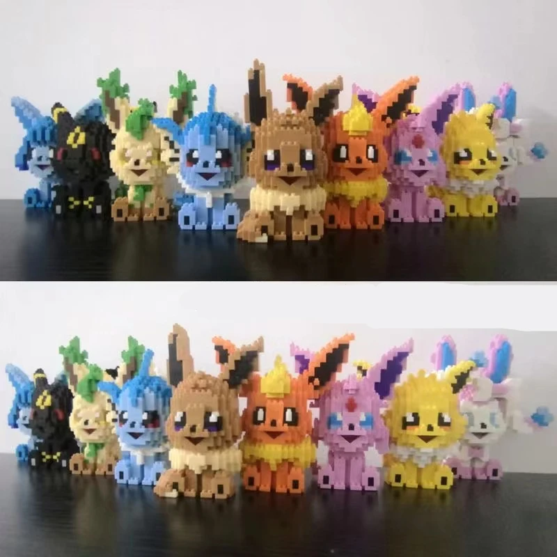 Micro-particle Building Blocks Pokemon Eevee Family Doll Mini Model Puzzle Assembly Toy Adult Decompression Game