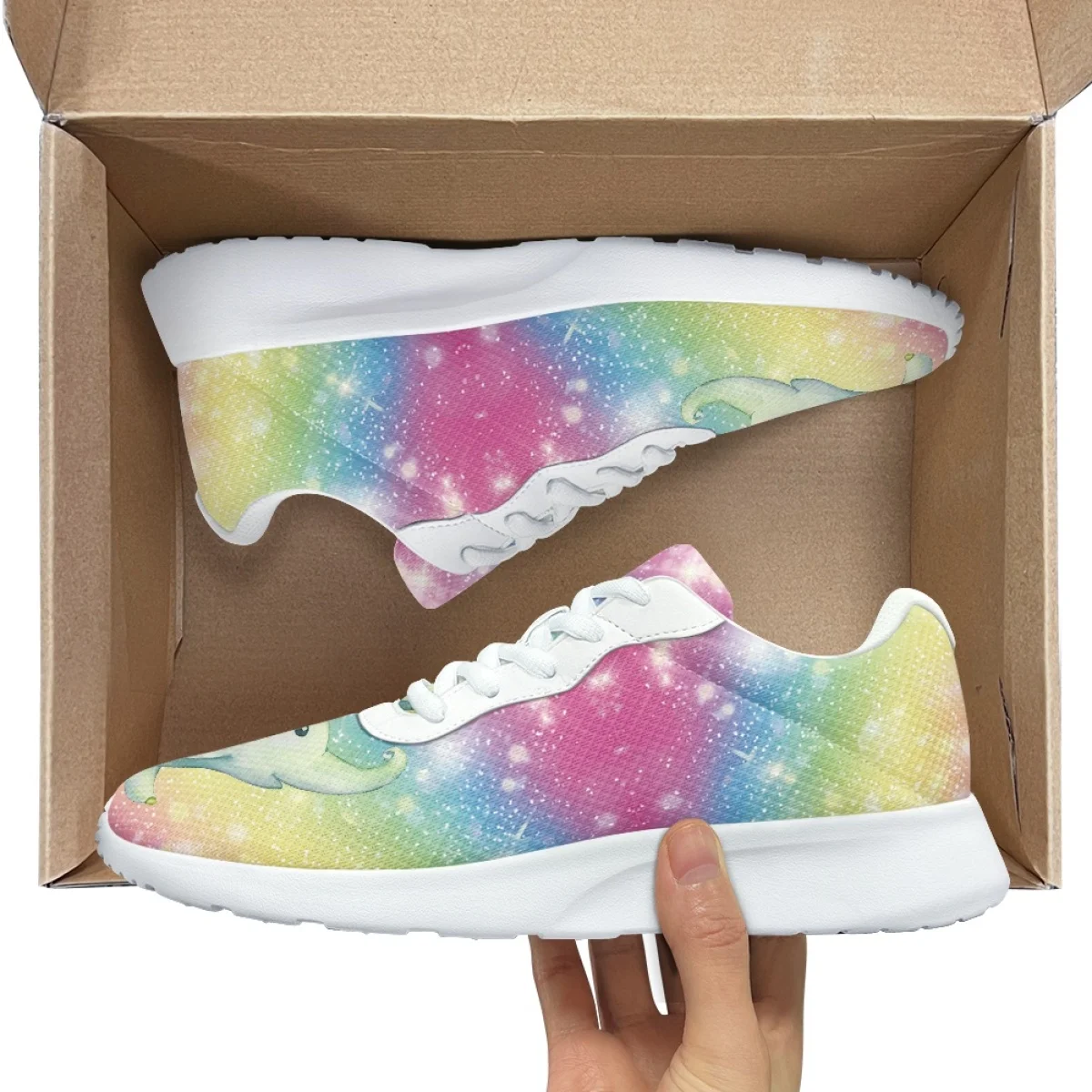 Rainbow Elephant Print Women's Training Jogging Shoes Fashion Sneaker Durable Gym Teen Sneakers Print On Demand tenis masculino