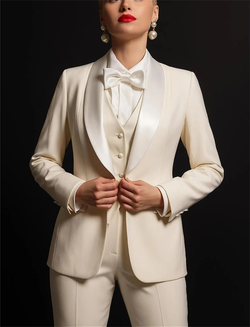 White Women's Tuxedo Suit 3-Piece Elegant Formal Pant Set Formal Office Lady Blazer Set (Jacket+Vest+Pants) Tailor Made