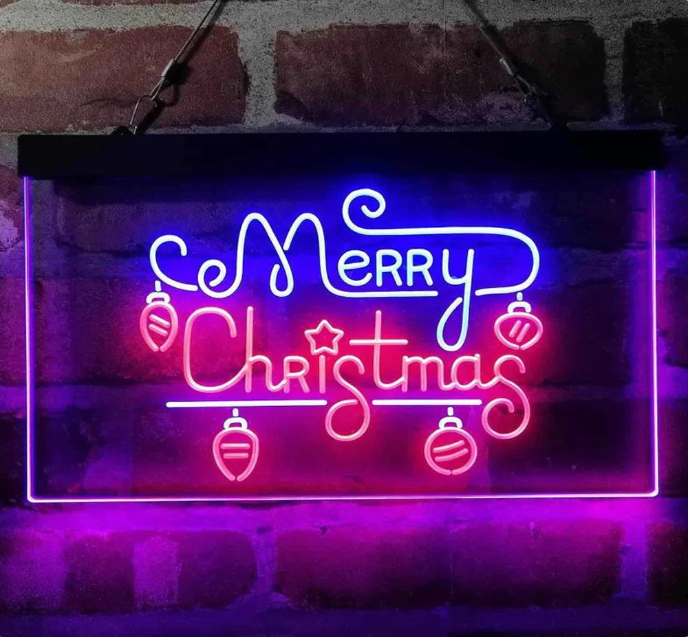 Custom Neon Sign Merry Christmas Light Dual Color LED Night Christmas Decoration Neon Light Decoration  Wall Decor Hanging Light