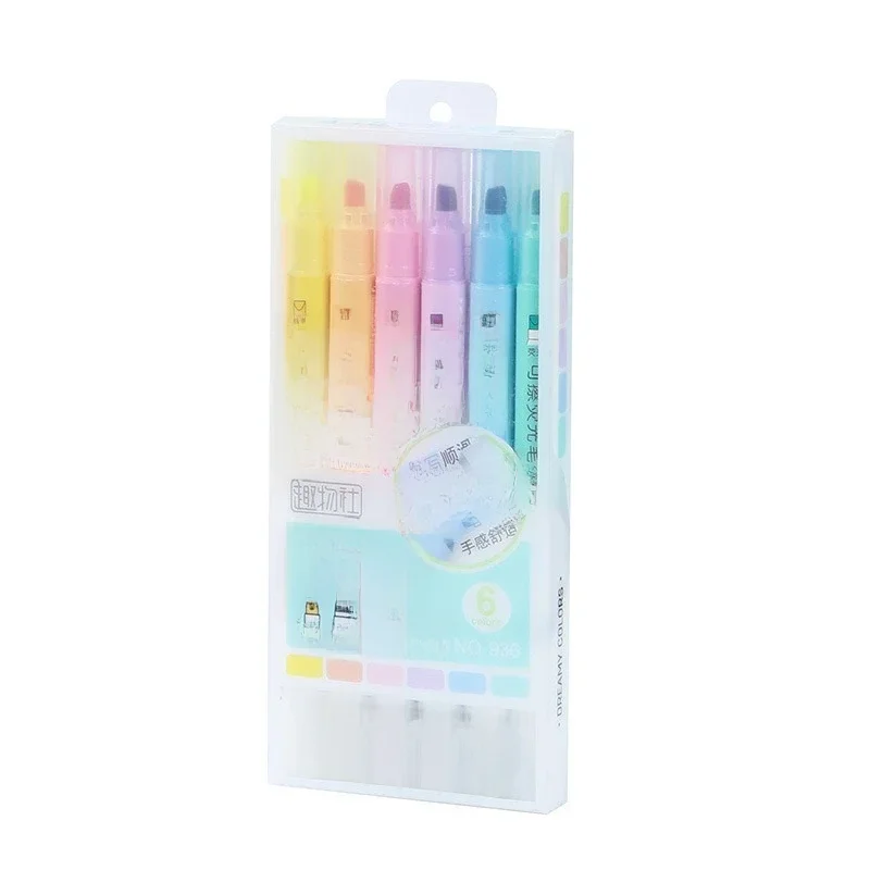 Surligneurs effaçables, marqueurs Pastel, stylo Fluorescent à double pointe pour dessin artistique, marquage de gribouillage, papeterie scolaire et de bureau 6 pièces