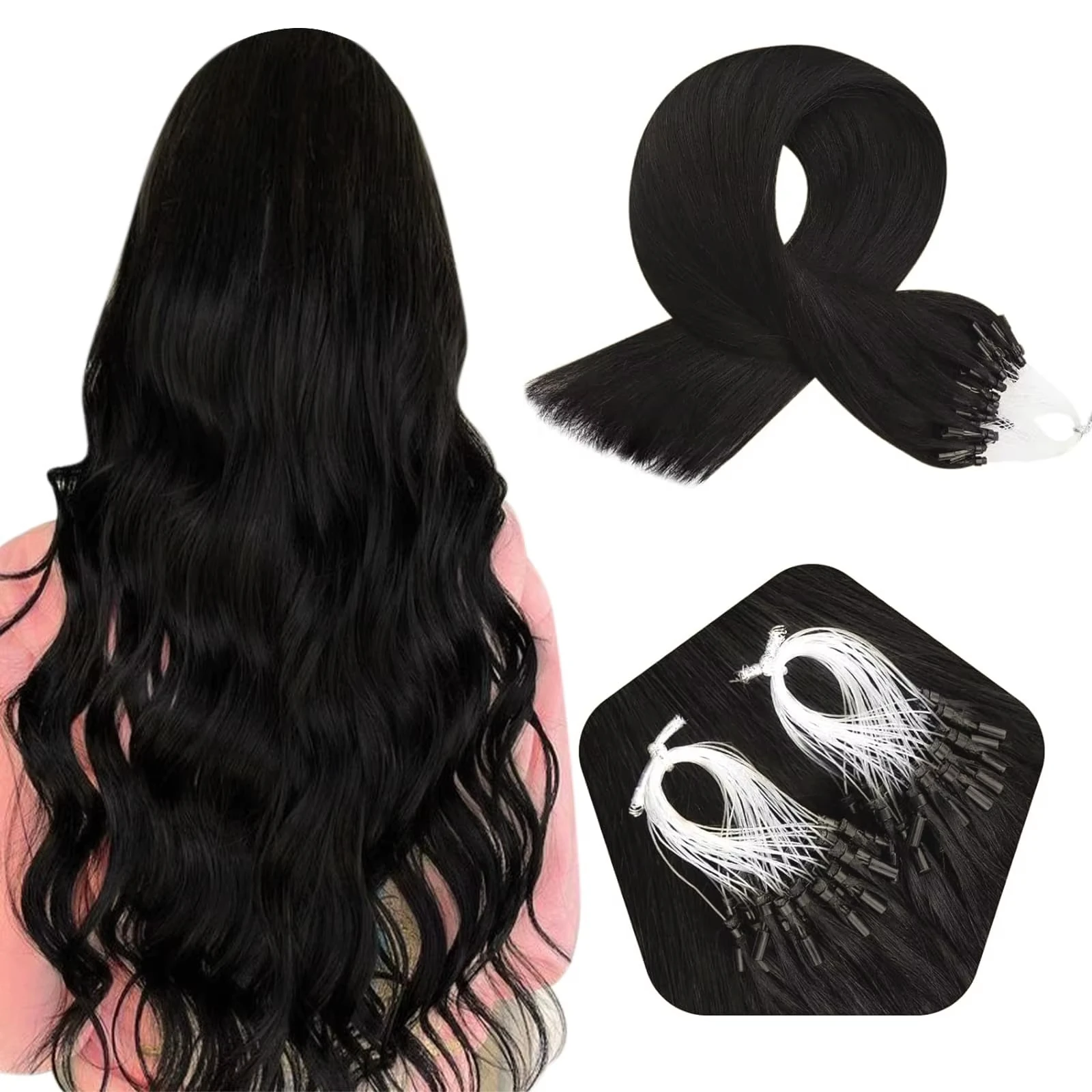 Full Shine Micro Ring Hair Extensions For Women Natural Black Human Hair Extensions Real Human Hair Soft Straight Hair Extension