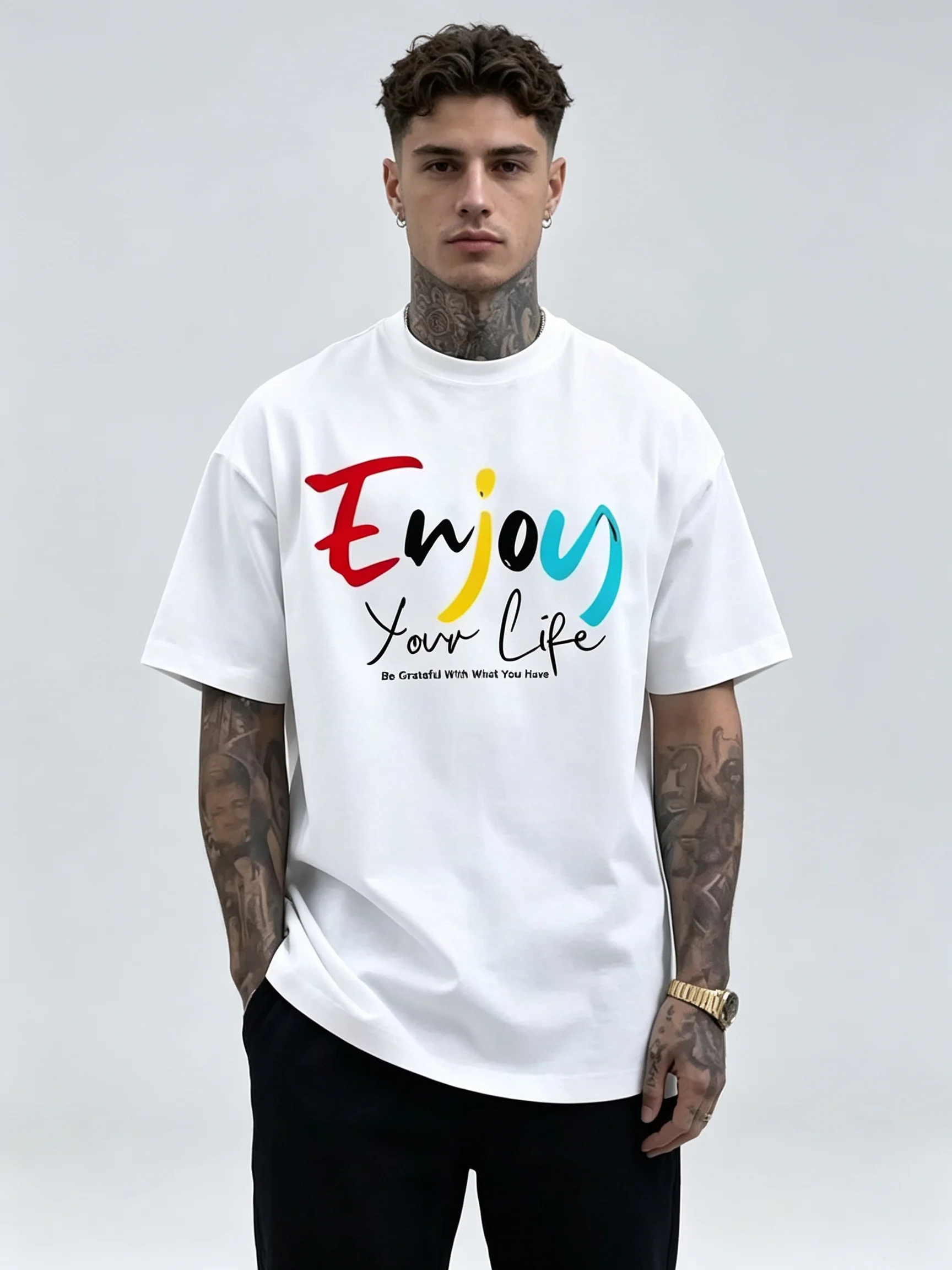 Men's 100% Cotton White Graphic T-Shirt, 