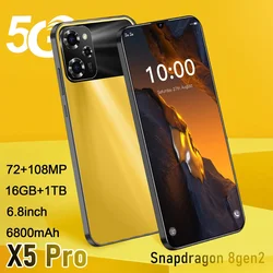 Limited time offer Global Version Mobile Phones X5 Pro 6.8inch HD Cellphones 16G+1T 108MP smartphone 5g Dual Sim Android Unlocke