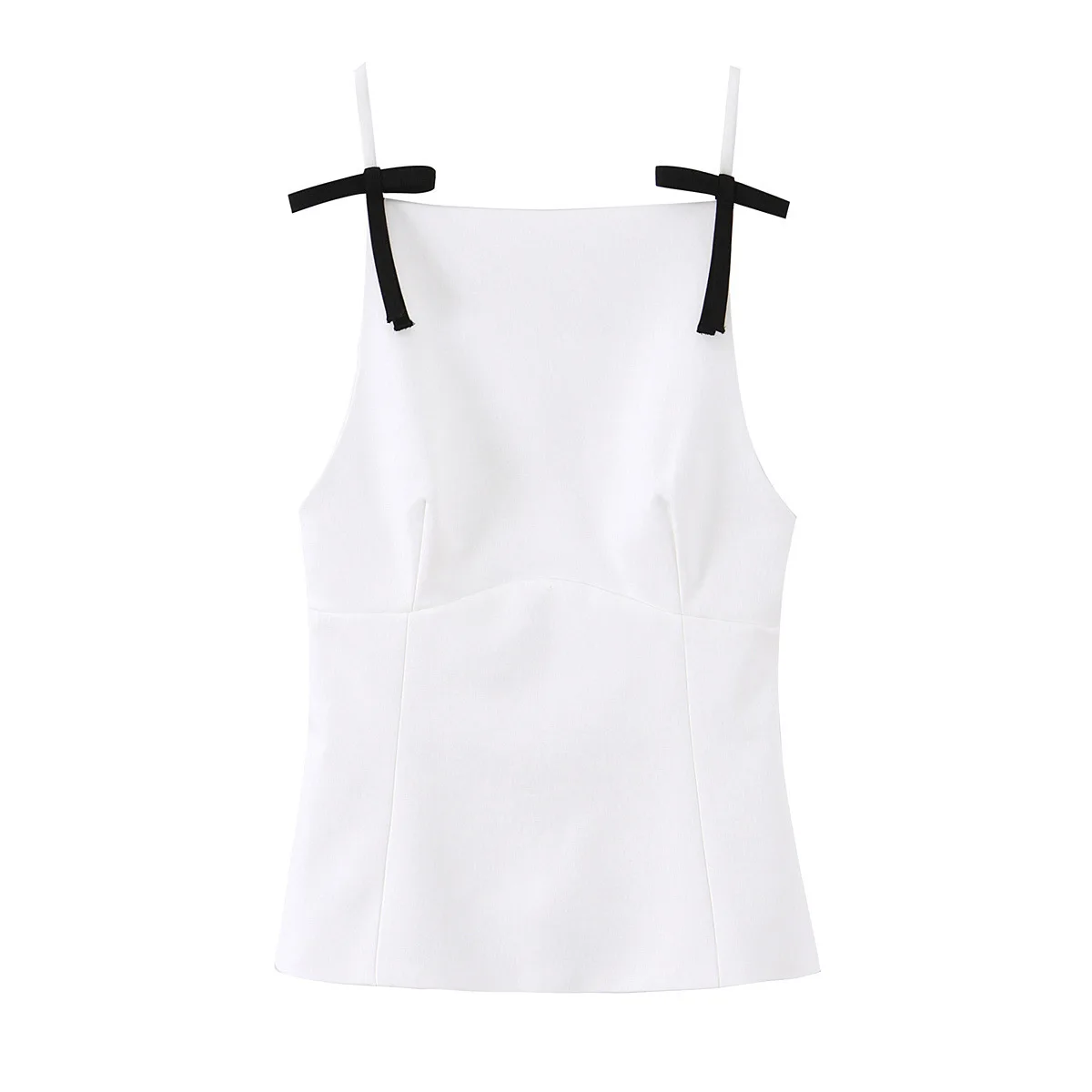 

Female 2026 Summer Fashion Square Neck Bow Decorated Solid Sling Top Women Elegant Sexy Backless Casual Zipper Sleeveless Top