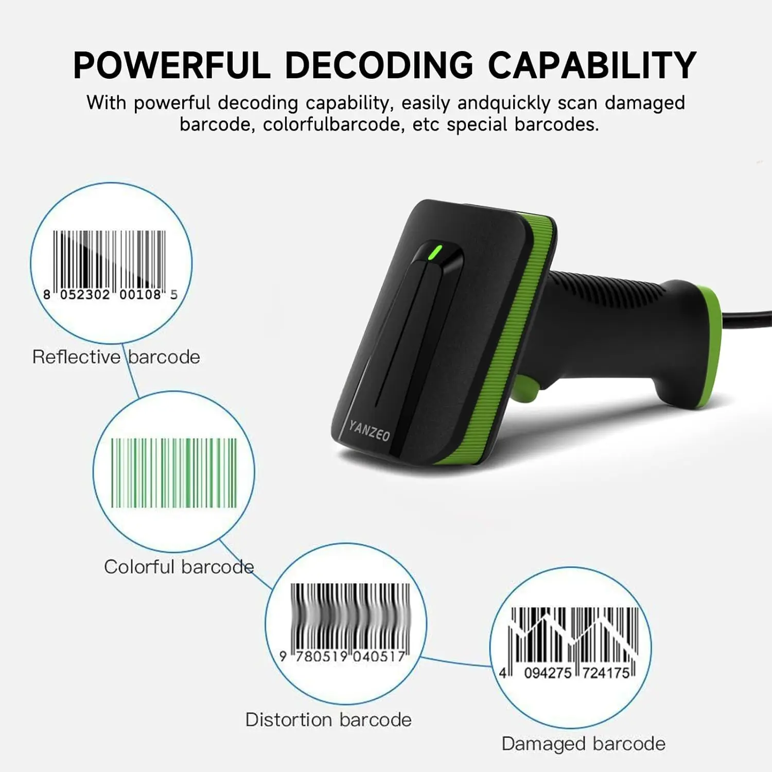 SC2380 Escáner de código de barras con cable USB 2D, escáner de código QR automático Plug&Play, para sistemas Windows, Linux y Android