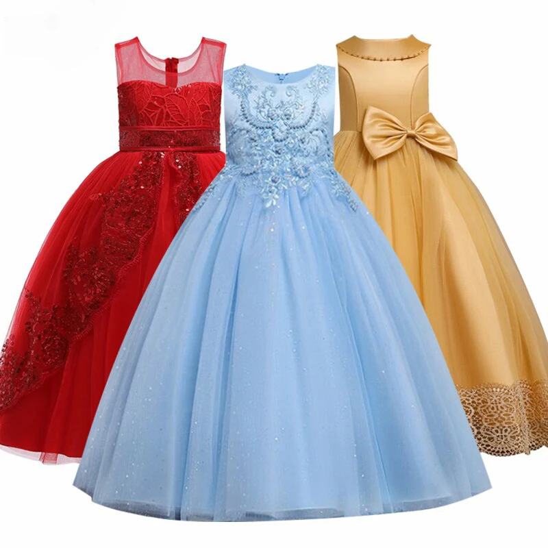 Kids Dresses For Girls Teenager Bridesmaid Elegant Princess Wedding Lace Dress Party Formal Wear 8 10 12 14 Years C27153