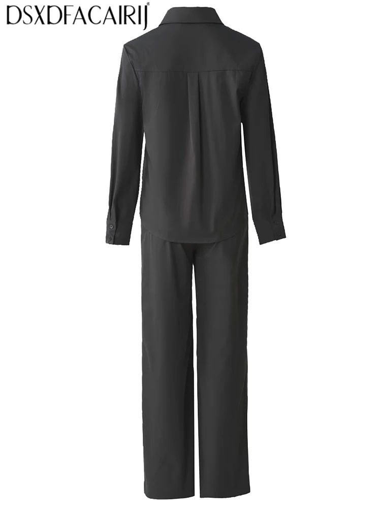 DSFACAIRIJ Women's Solid premium feel Lapel Long Sleeves Lace-Up Spring Summer Office Lady Pants new model 2-Piece