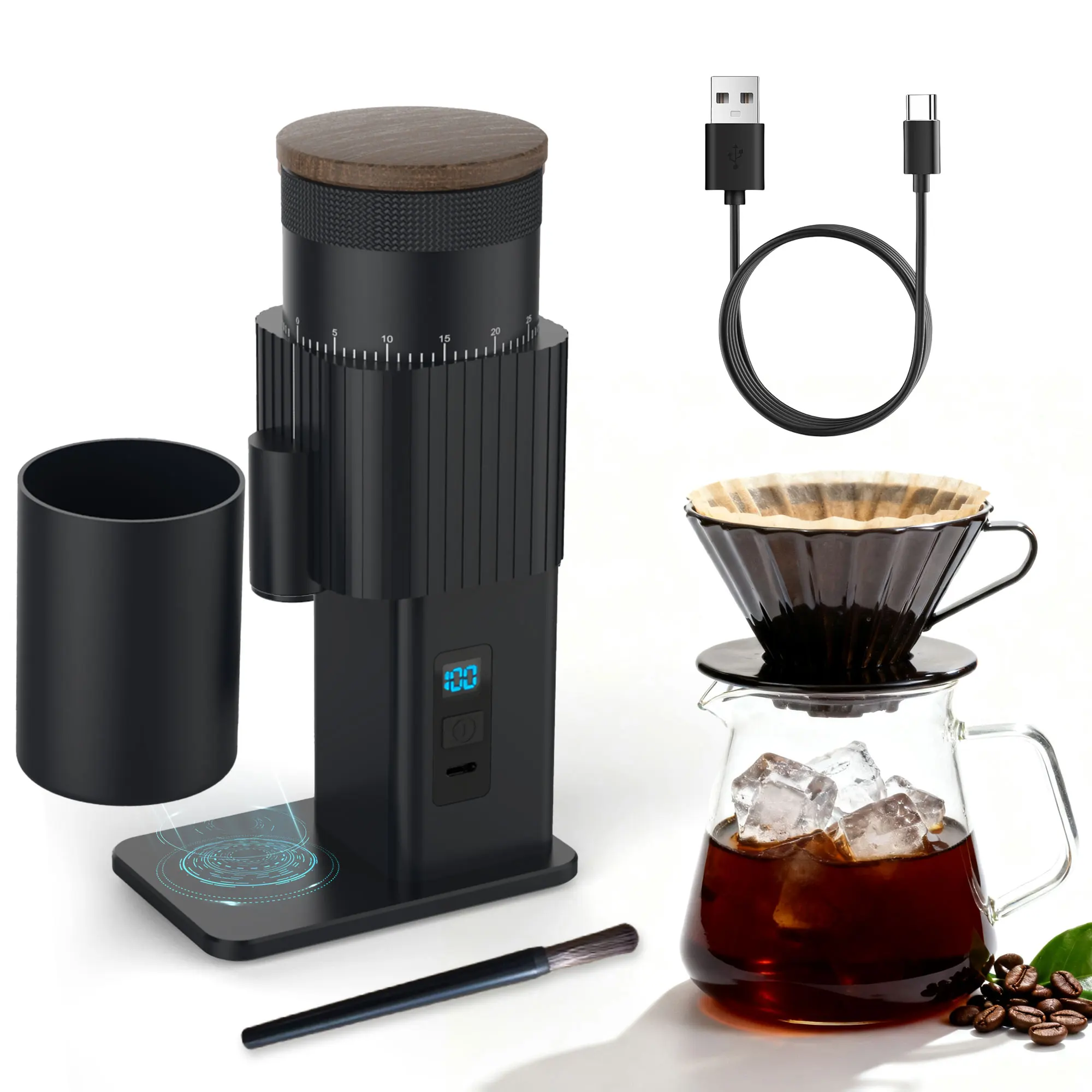 

Coffee Grinder Electric Coffee Grinder Coffee Bean Grinder USB Rechargeable Burr Mill – Ideal Christmas and Thanksgiving Gift