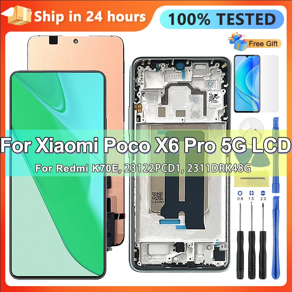 

6,67 "AMOLED для Xiaomi Poco X6 Pro 5G 2311DRK48G ЖК-дисплей с цифровым преобразователем сенсорного экрана в сборе для Redmi K70E 2311DRK48C экран