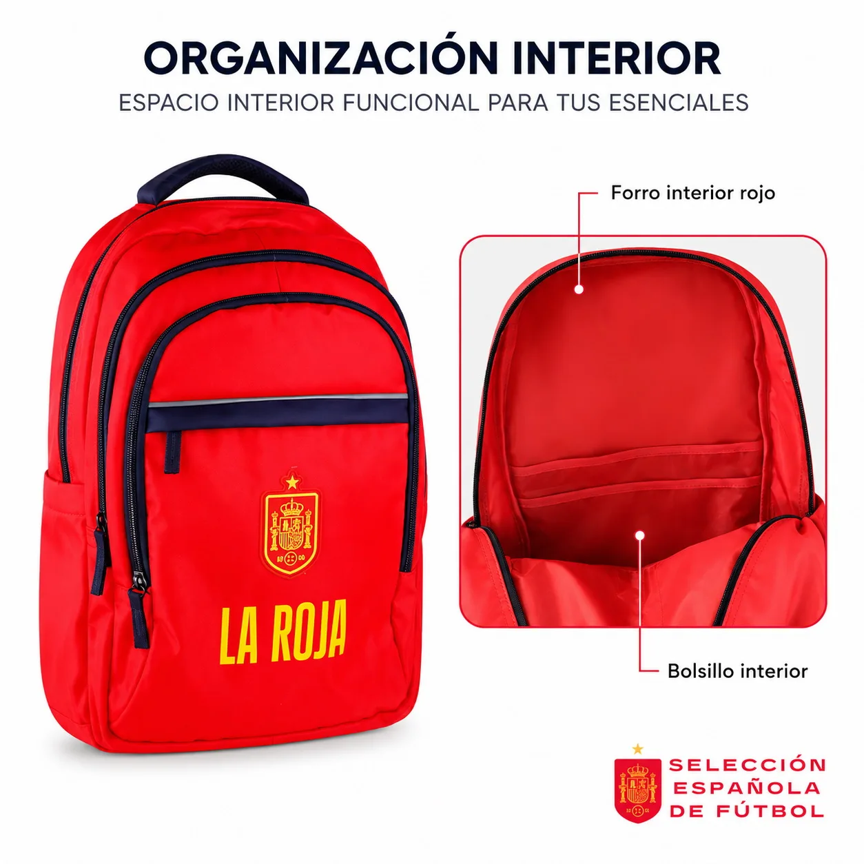 La Roja School Backpack Spanish National Football Team "La Roja", Official Licensed Product National team football backpack 43x30x18cm red and navy blue with compartments - image 5
