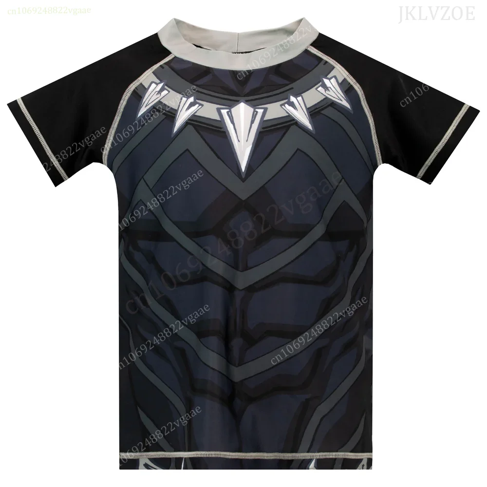 2024 Marvel Avengers Black Panther T Shirt Kids Men Short Sleeve Tee Shirt Clothes Children Family Cosplay Uniform