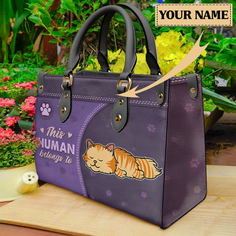 

Kawaii Cat Tote Bags Custom Personalized Fashion Portable Travel Bag PU Leather Luxury Animal Brand Designer Messenger Bag Gifts