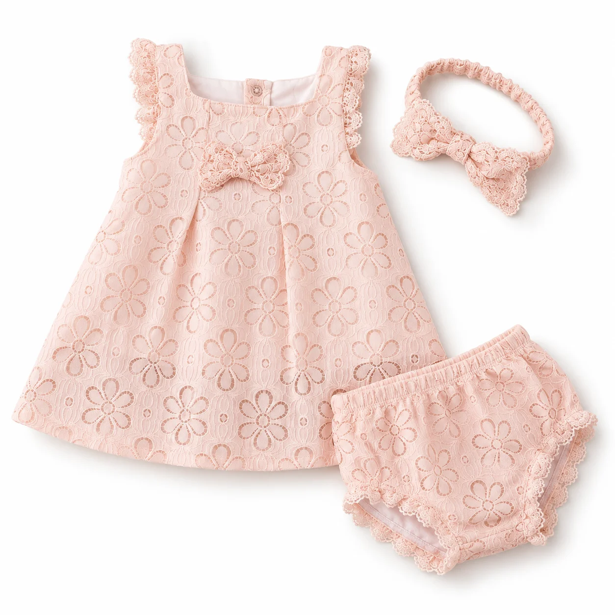 3Pcs Baby Girl Lace Dress Set 9-24M Floral A-Line Dress Bloomers Headband Birthday Party Outfit