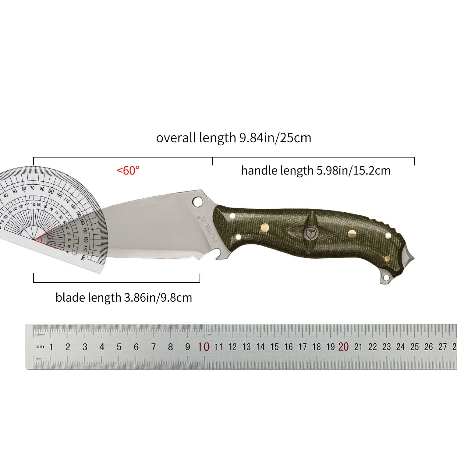 TURENZ PTEROSAUR DC53 High Hardness Steel Full Tang Camping Knife, Outdoor Hiking Bushcraft Tool with Leather Sheath, Scandi Gri