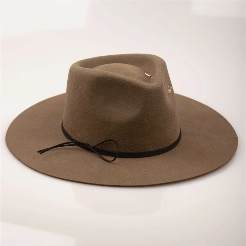 100% Wool fedora hat handmade chain French style Handmade Wide Brim Felt Hat hard WOOL top hat flat soft hat simple sombrero