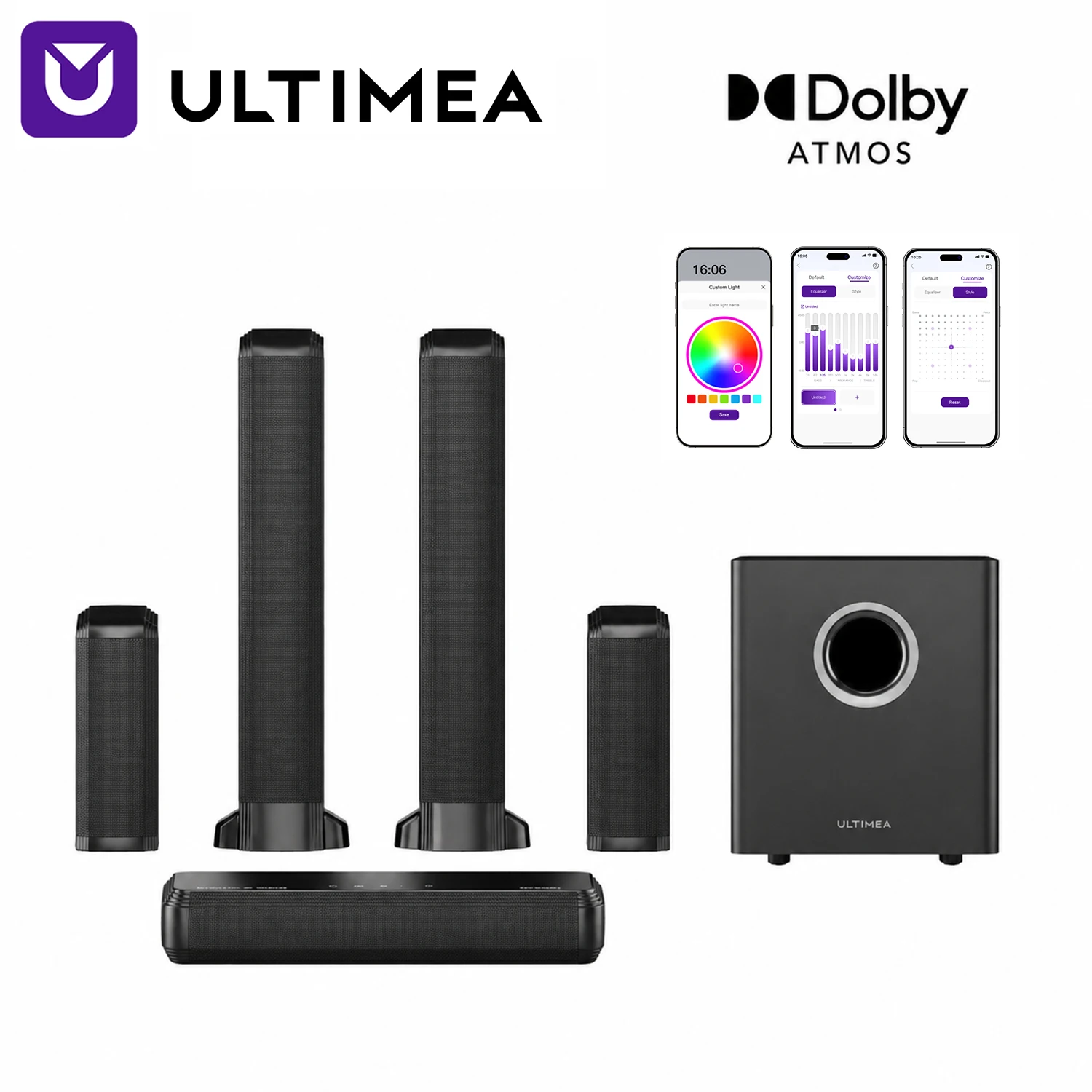 ULTIMEA 470W 9.1ch Dolby Atmos Barre de son détachable avec caisson de basses et enceintes surround, système de son surround pour TV, lumière RVB ULTIMEA 470W 9.1ch Dolby Atmos Barre de son détachable avec caisson de basses et enceintes surround, système de son surround pour TV, lumière RVB