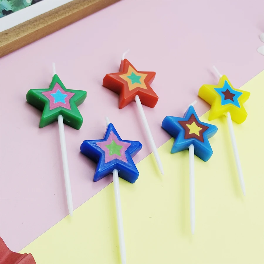 5 Stück Fünfzackige Stern-Geburtstagstortenkerzen für Kinderpartys, Dekorative Backsternkerzen, Frohe Kindertage – Detail 5