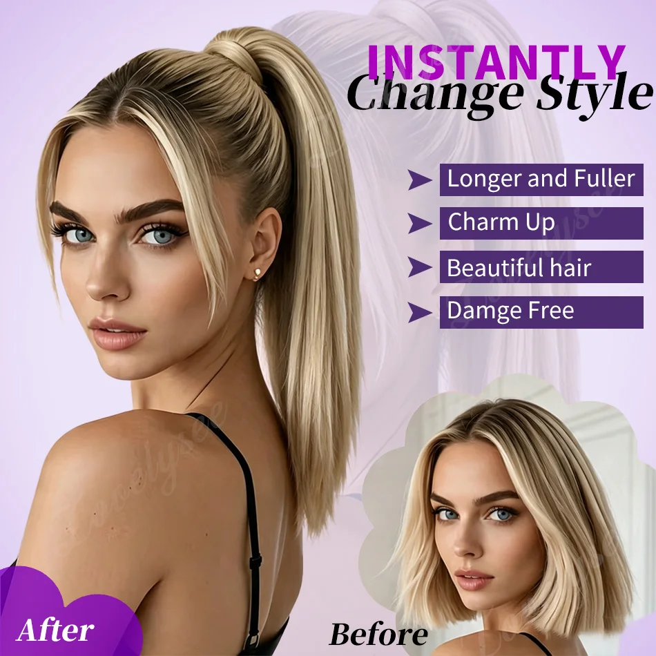14-18Inch Short Drawstring Ponytail 100% Human Hair Extension With Clip In Straight Ponytail Brazilian Ponytail Hair Extension view 5