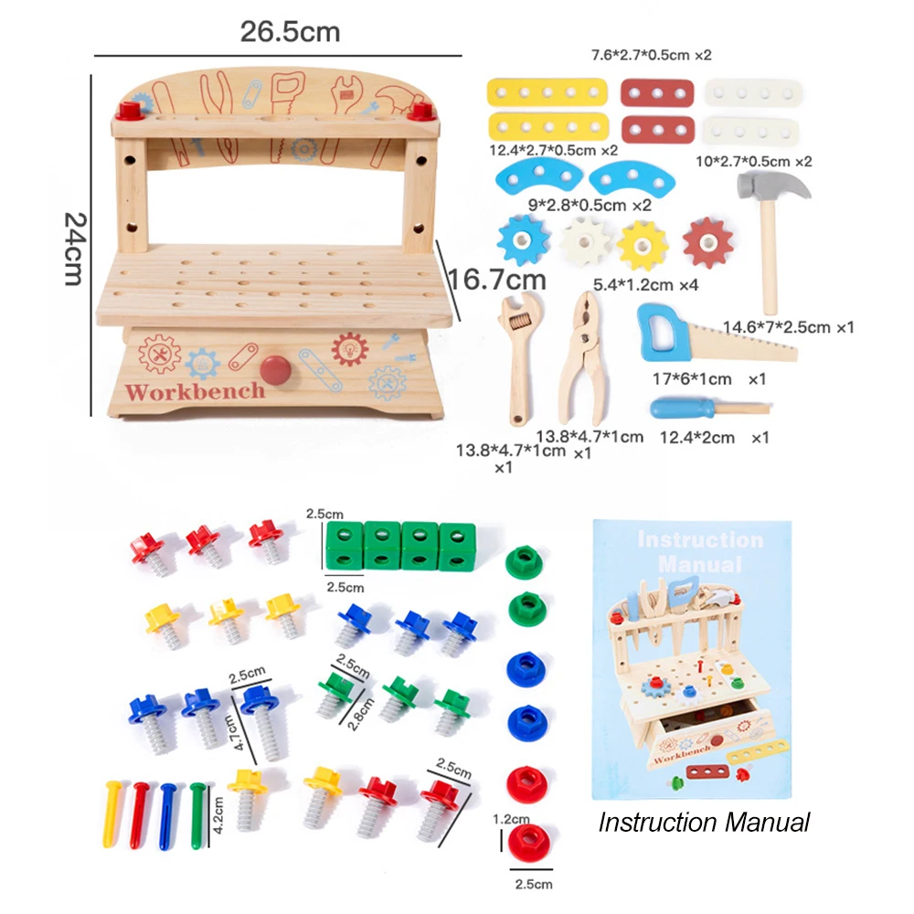 子供用木製ツールベンチ、モンテッソーリ教育ごっこ遊び建設玩具、男の子と女の子のためのアクティビティギフト建設玩具