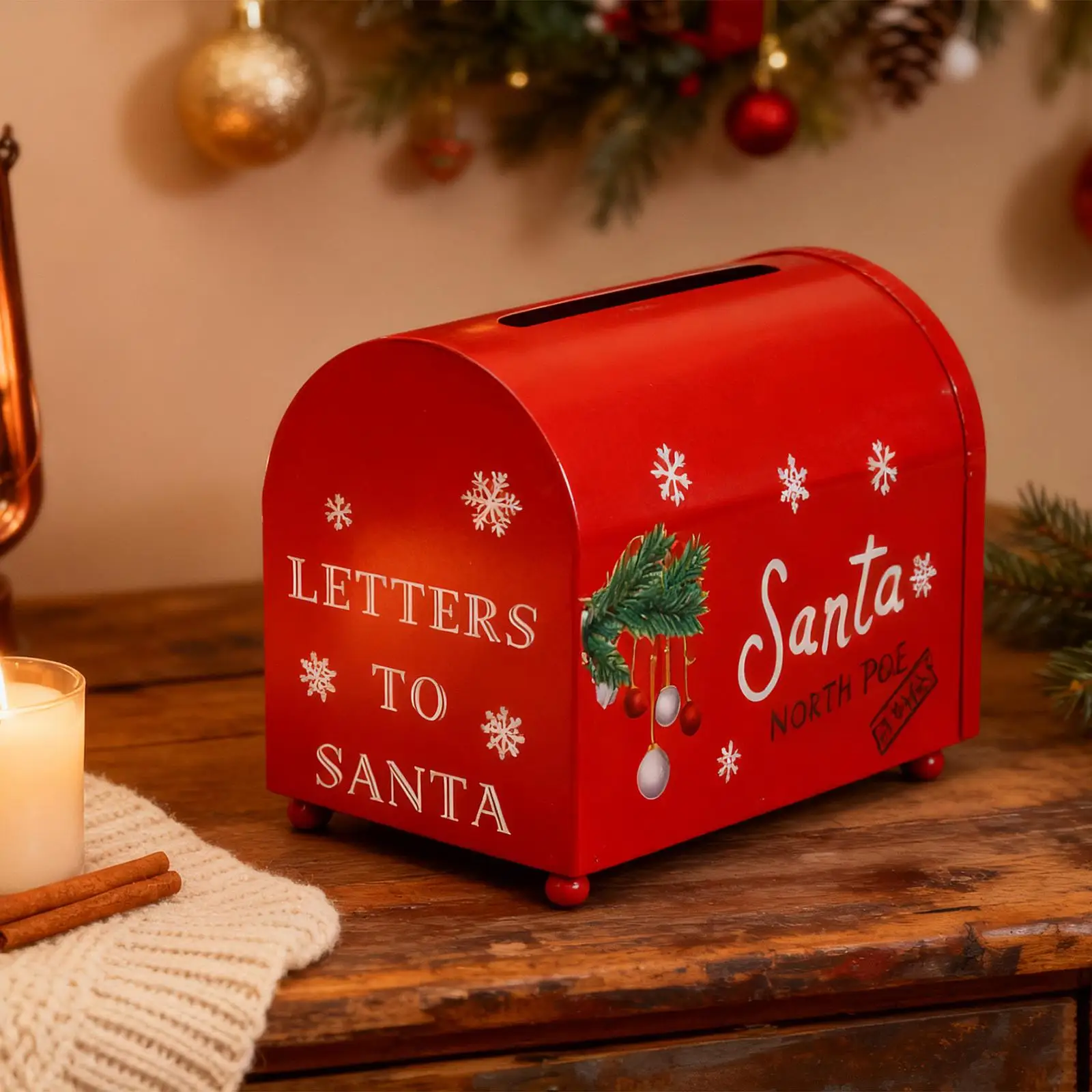 

Christmas Mailbox Home Decor Table Centerpiece Letter Box for Cafe Xmas Shop Metal Letter Box Tabletop North Pole Post Office