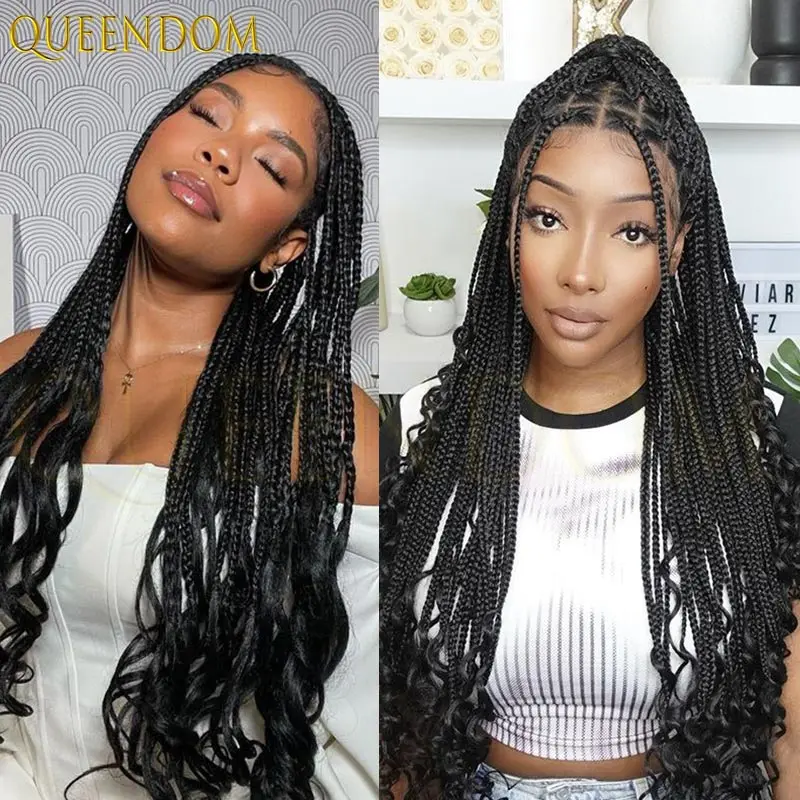 24 بوصة أومبير شقراء كامل الدانتيل شعر مستعار اصطناعي مع أطراف مجعد آلهة كورنو صندوق الضفائر شعر مستعار مضفر للنساء السود #1