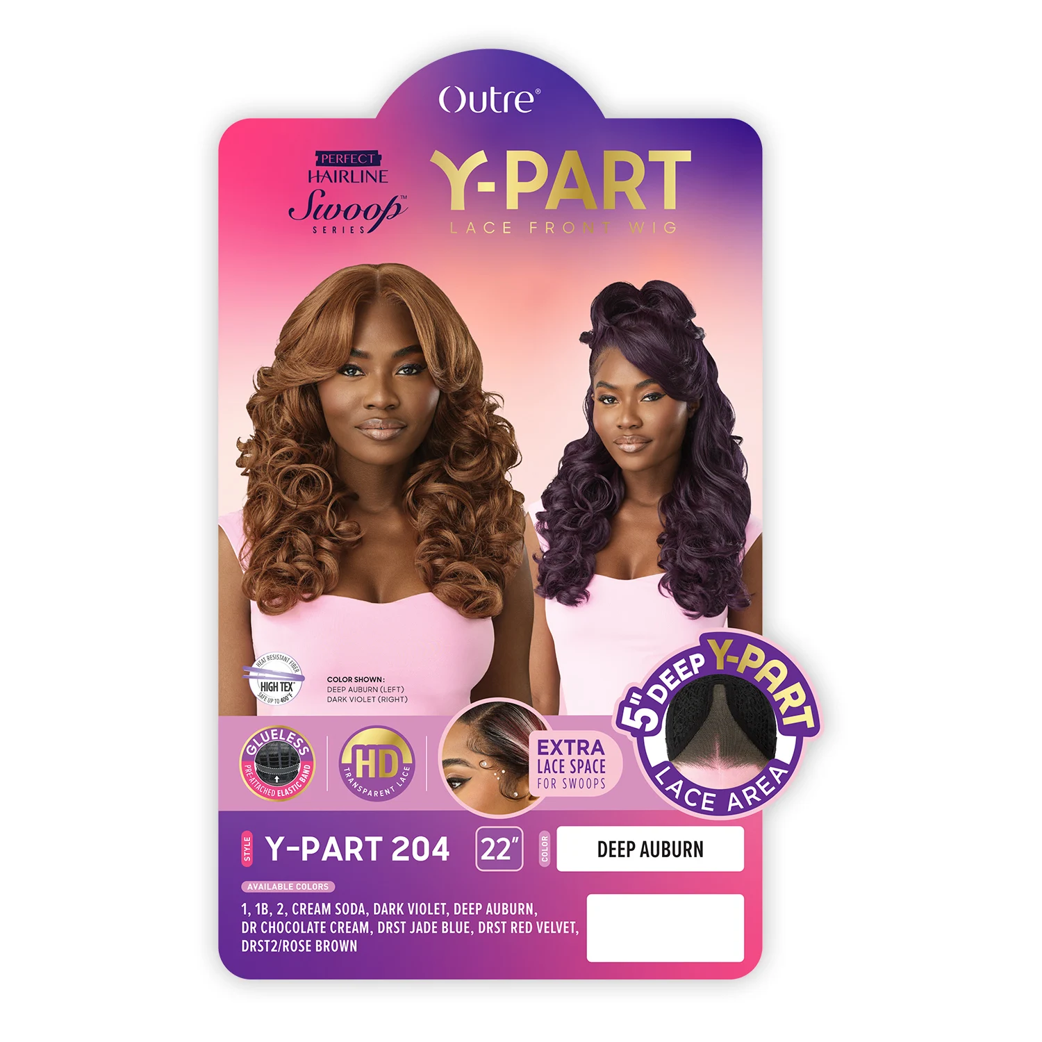 Outre HD Lace Frontal Peruca Sintética Linha Fina Perfeita Sem Cola Y-Part Swoop Série Y-Part 204