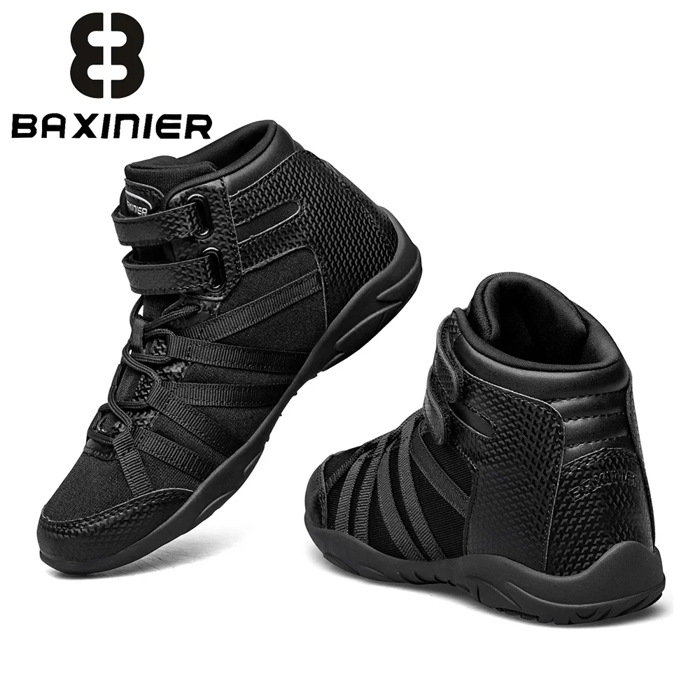 BAXINIER High Top Girls Black Cheerleading Shoes Lightweight Youth Professional Competition Sneakers Breathable Training Dance