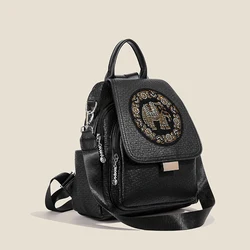 Mochila embelezada em couro PU, bolsa de ombro casual feminina com lantejoulas, perfeita para uso diário e viagens, moda