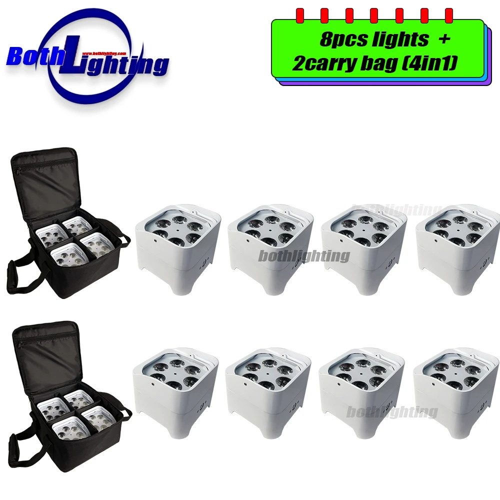 

8pcs with bag Wireless Uplighting 6x18w RGBAW UV DJ Freedom Par HEX6 DMX Battery Powered Uplight IR Remote