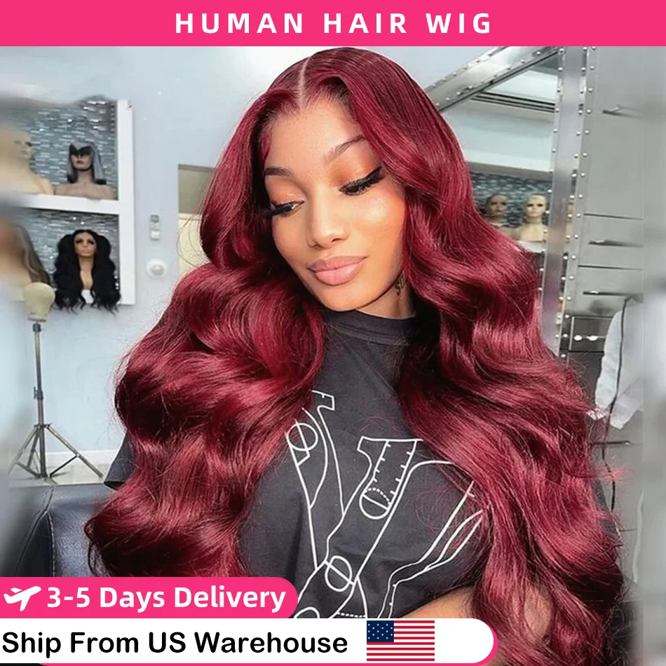 99j Burgundy 13x4 Lace Front Wigs Body Wave 13x6 Lace Front Wigs Human Hair Brazilian Red Curly Wigs 100% Human Hair