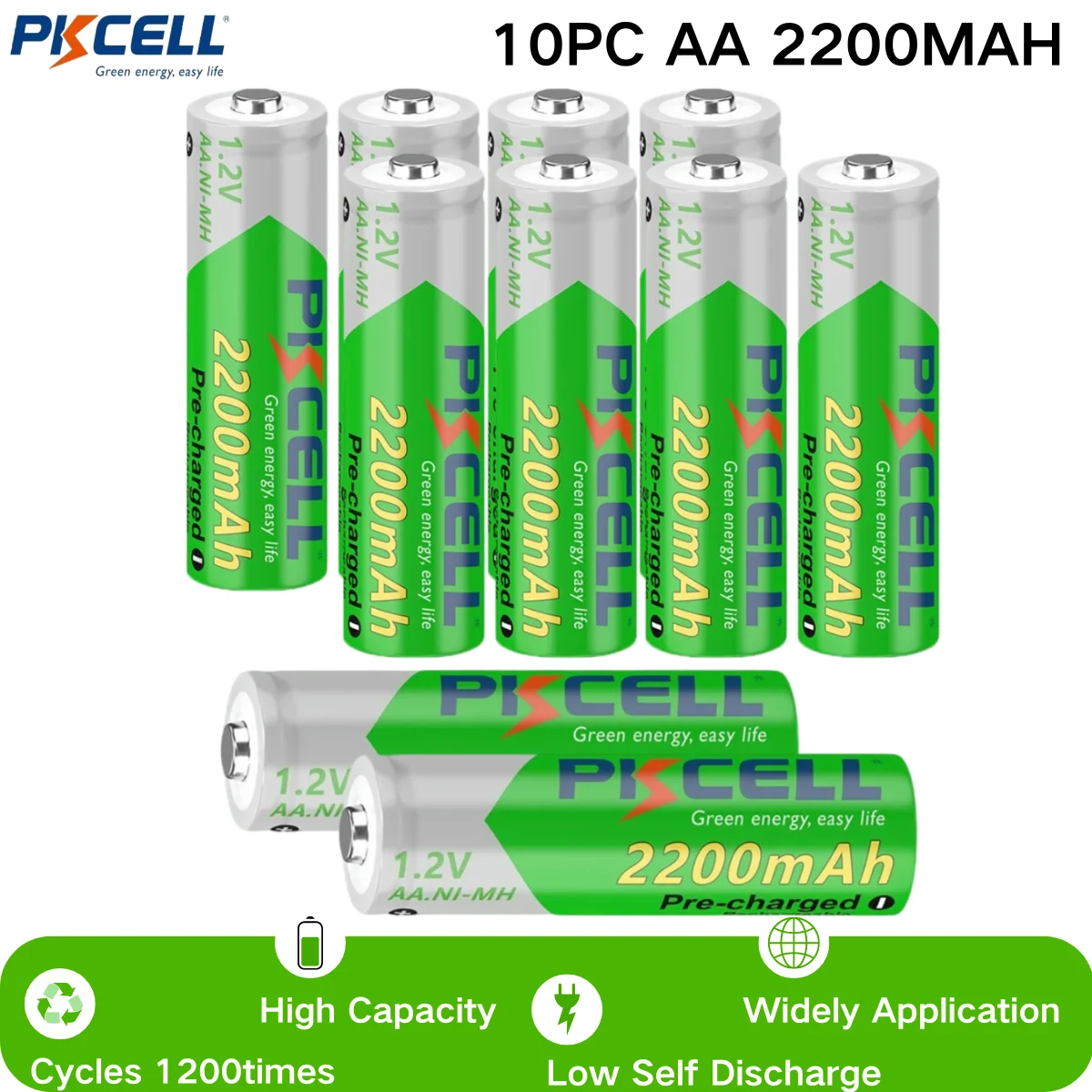 

10PCs PKcell AA 1.2V NI-MH Rechargeable Battery AA Battery 2200MAH Precharge LSD Flashlight Torch Toy Digital Batteria Cells