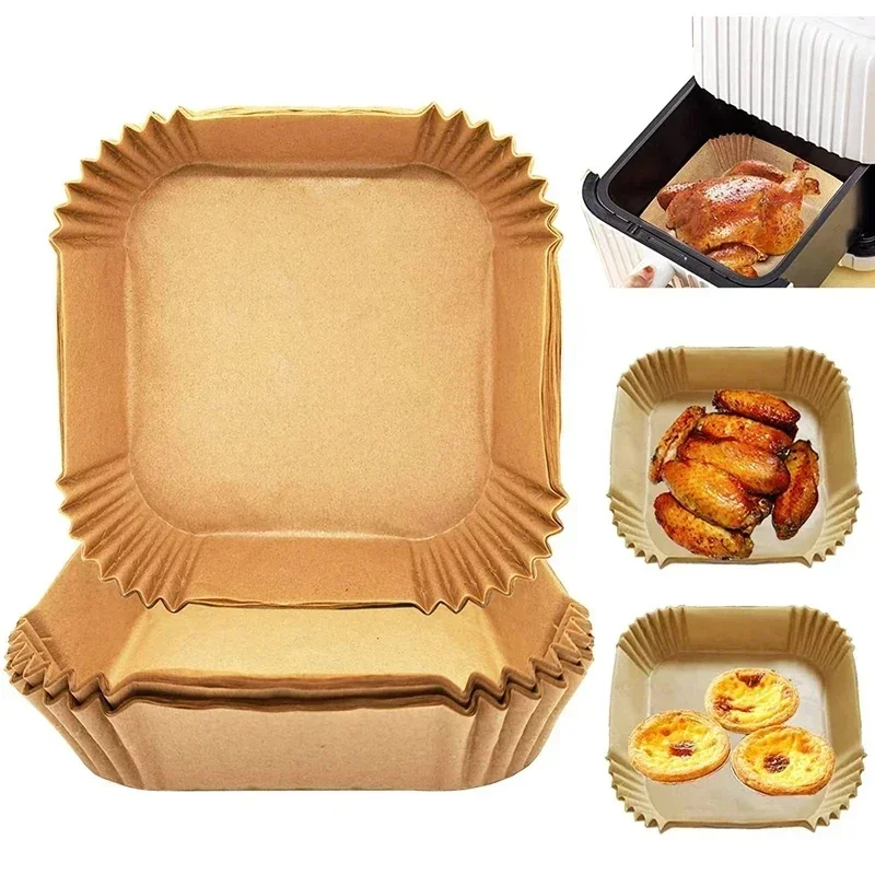 100/200 pièces friteuse à Air papier jetable carré accessoires de friteuse à Air doublure résistante à l'huile tapis antiadhésif pour la cuisson au four de cuisine
