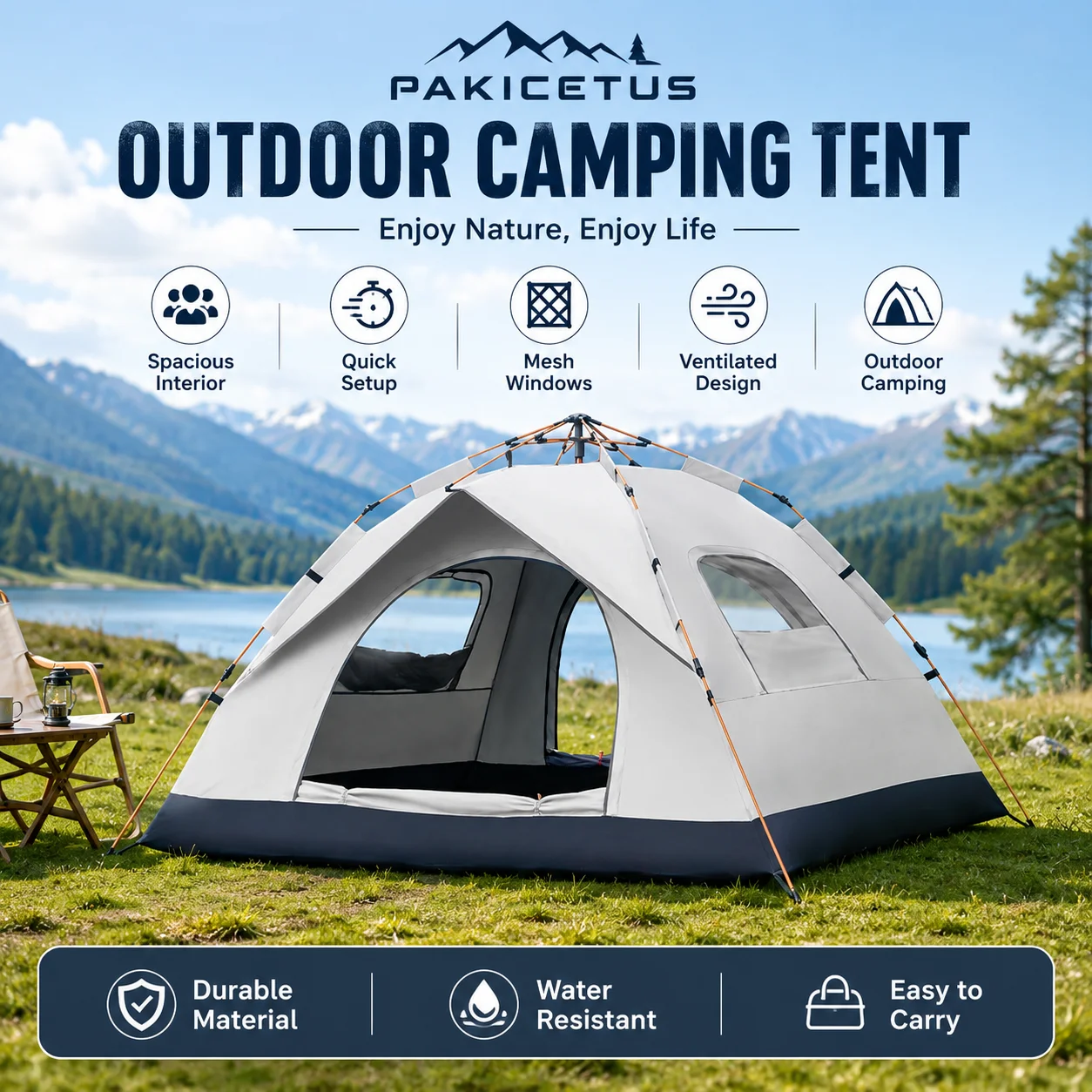 PAKICETUS Tente automatique légère argentée pour l'extérieur, pour le camping, la conduite, la randonnée et les voyages en montagne, pare-soleil, tente de plage, abri portable et pliable
