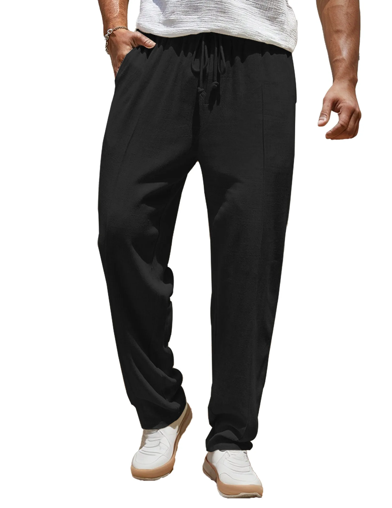 

Men's Casual Track Pants Elastic Waist Drawstring Men's Drawstring Long Pants Lightweight Trousers With Pockets